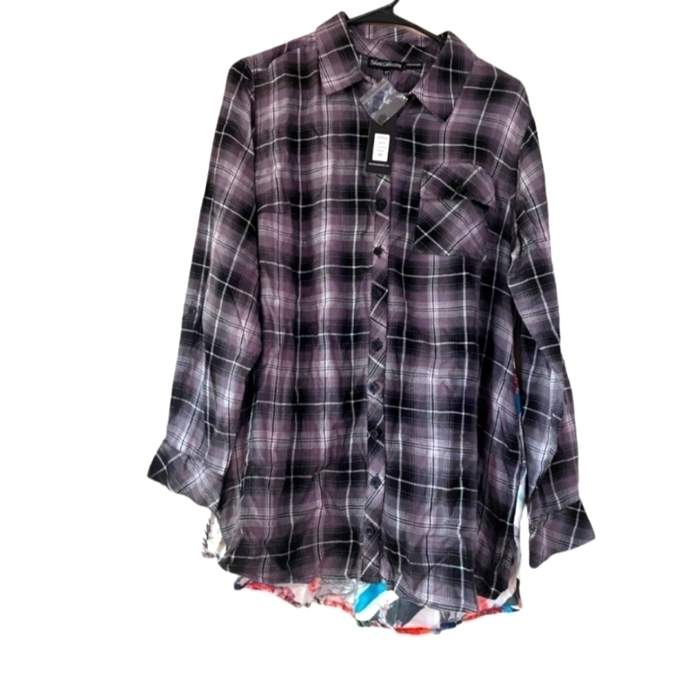 NWT Tolani Flannel light plaid/floral l/s shirt Neicy MP